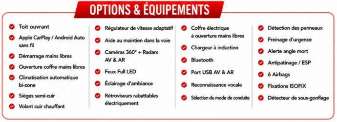 Options & Équipements — PEUGEOT 3008 1.2 HYBRID 136 E-DCS6 GT